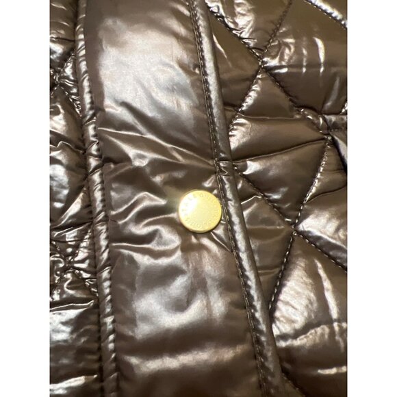 Talbots Petites Quilted Puffer Vest Dark Brown Gold Interior Size Large Petite - Picture 2 of 4
